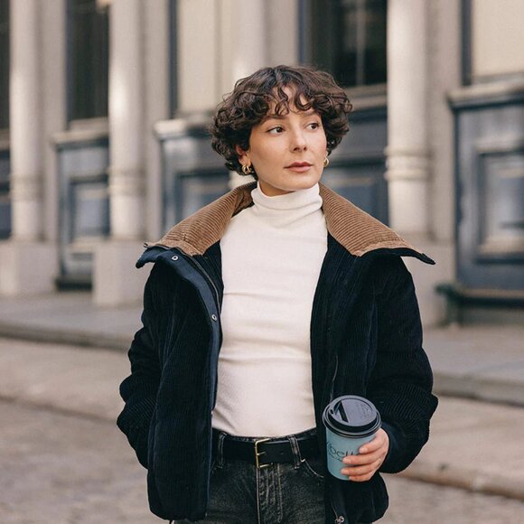 Petite studio Carter Corduroy Down Jacket - Black - Picture 2 of 6